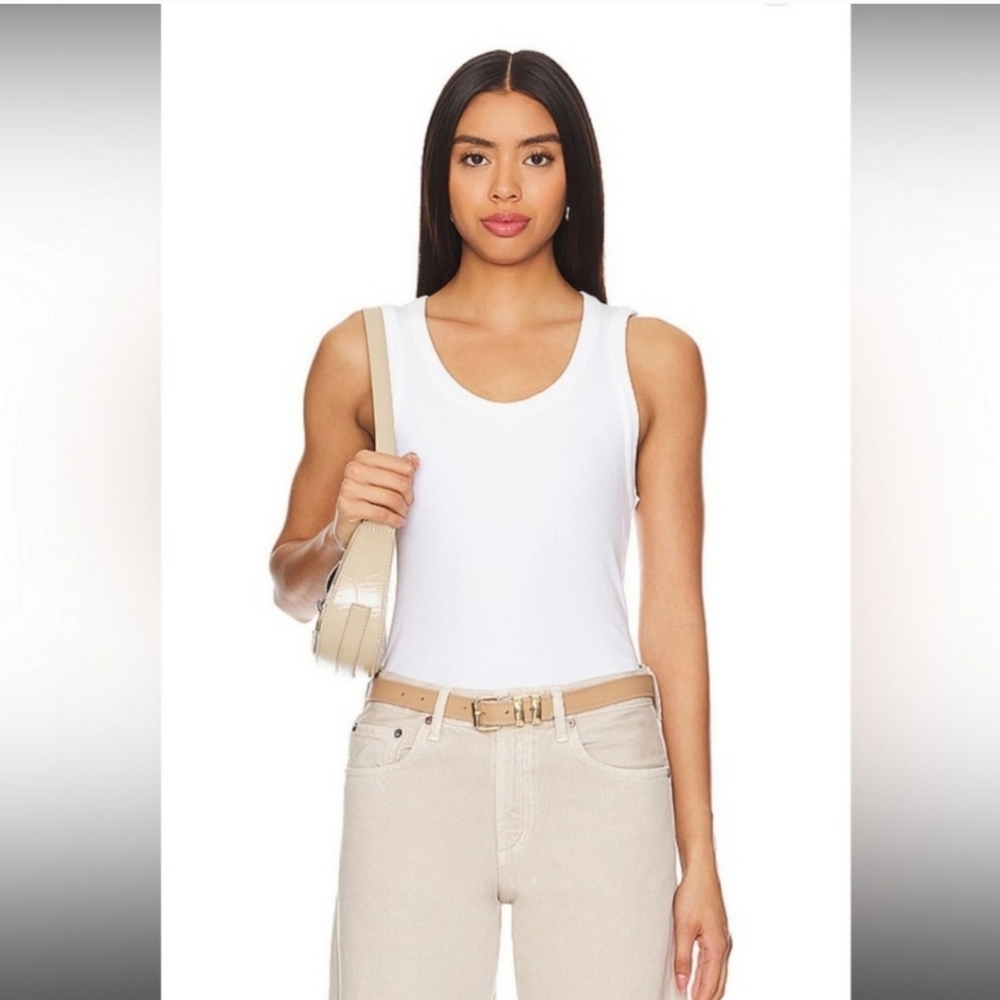 Agolde White Ribbed Tank Top